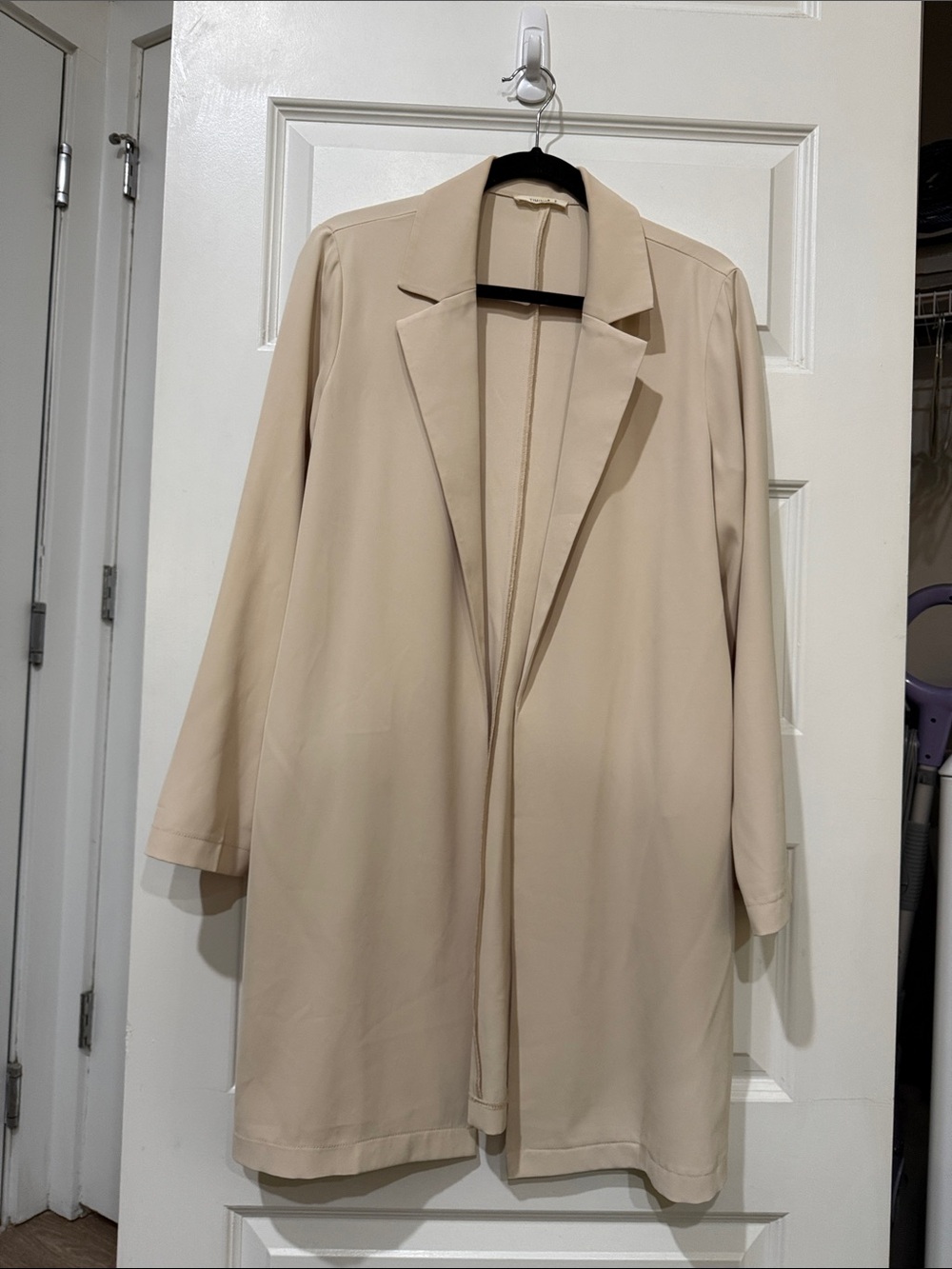 Timing Cream Open-Front Long Trench Coat